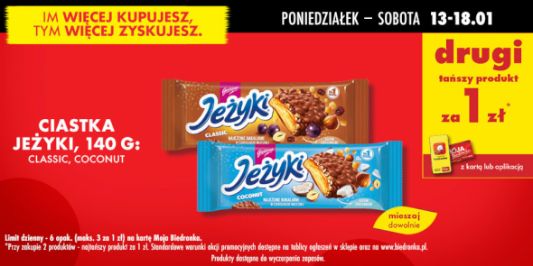 Biedronka: 1 zł za ciastka Jeżyki - drugi produkt 13.01.2025