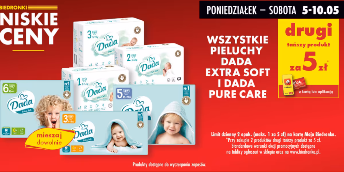 Biedronka: 5 zł za pieluchy Dada Extra Soft i Dada Pure Care
