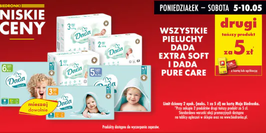Biedronka: 5 zł za pieluchy Dada Extra Soft i Dada Pure Care 05.05.2025