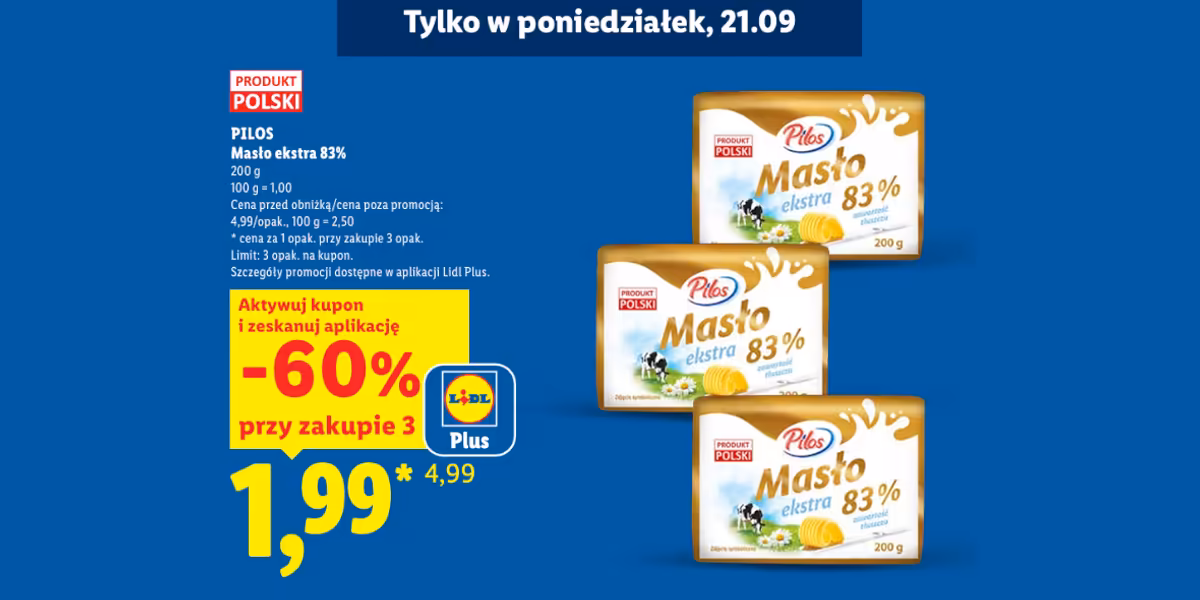 Lidl: KUPON -60% na masło ekstra Pilos