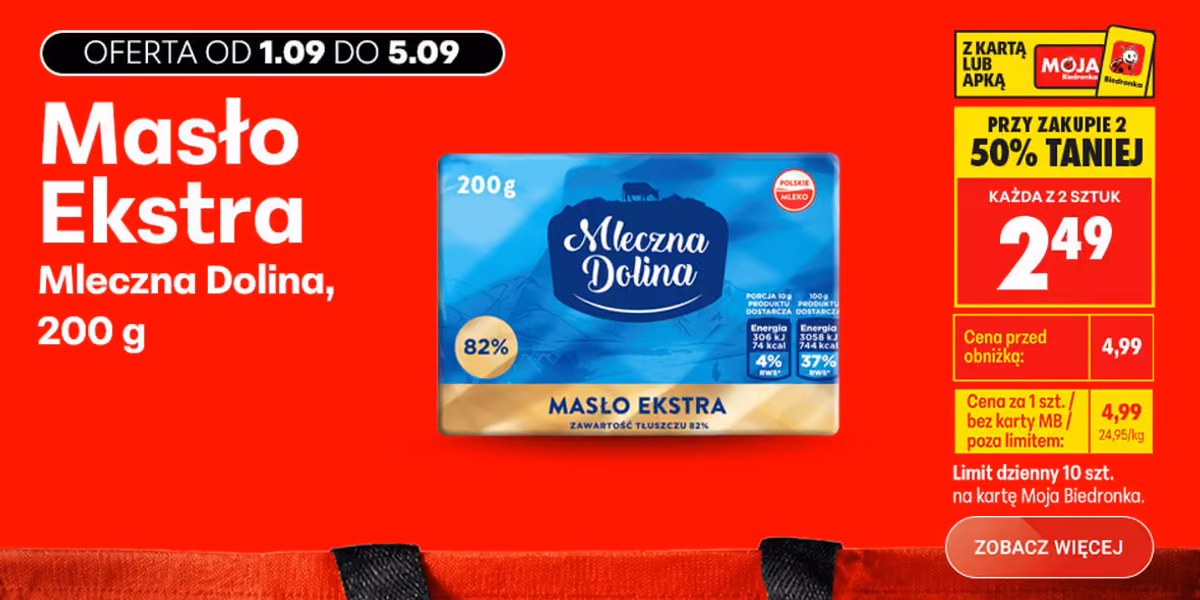 Biedronka: -50% na Masło Ekstra Mleczna Dolina
