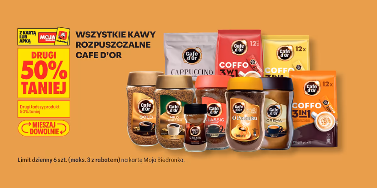 Biedronka: -50% na wszystkie kawy rozpuszczalne Cafe D'Or