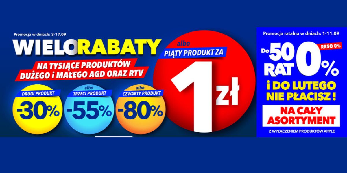 RTV EURO AGD: Do -80% lub 5. produkt za 1 zł