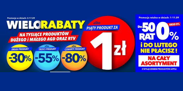 RTV EURO AGD: Do -80% lub 5. produkt za 1 zł 03.09.2024