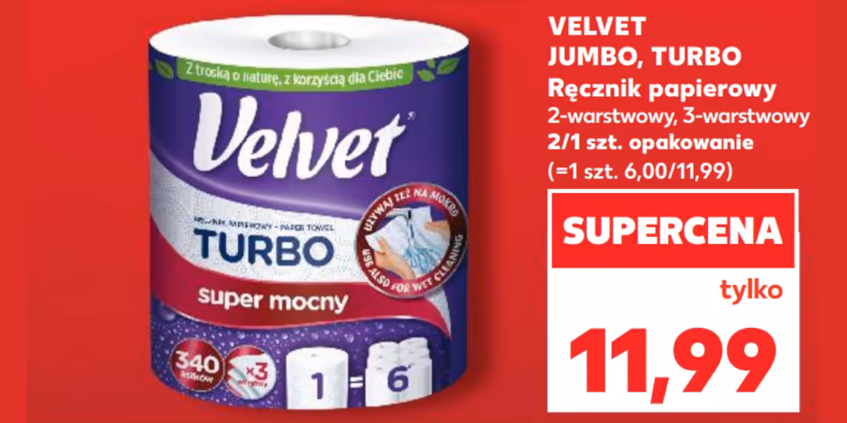 Kaufland: 11,99 zł za ręcznik papierowy Velvet Jumbo, Turbo