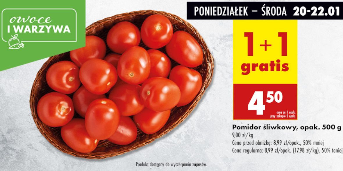 Biedronka: 1+1 GRATIS na pomidory śliwkowe 20.01.2025