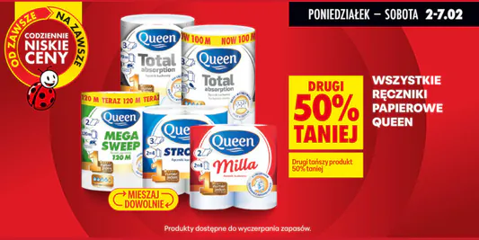 Biedronka: -50% na wszystkie ręczniki papierowe Queen 02.02.2026