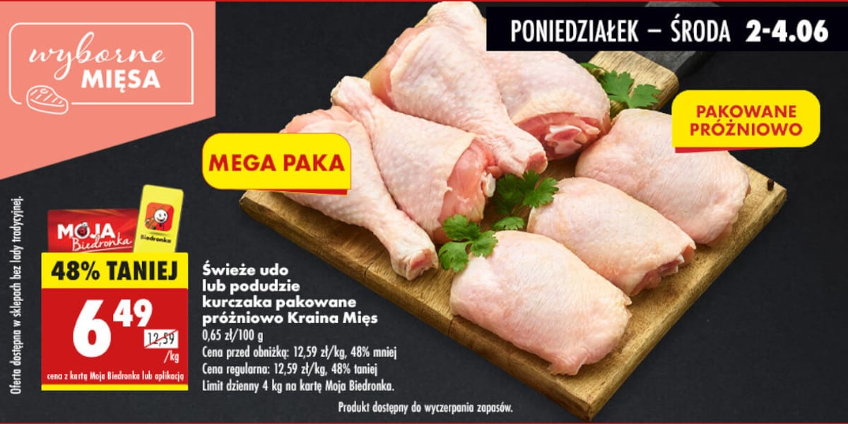 Biedronka: -48% na świeże udo lub podudzie kurczaka
