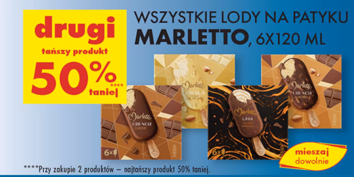 Biedronka: -50% na lody Marletto na patyku, 6x120 ml