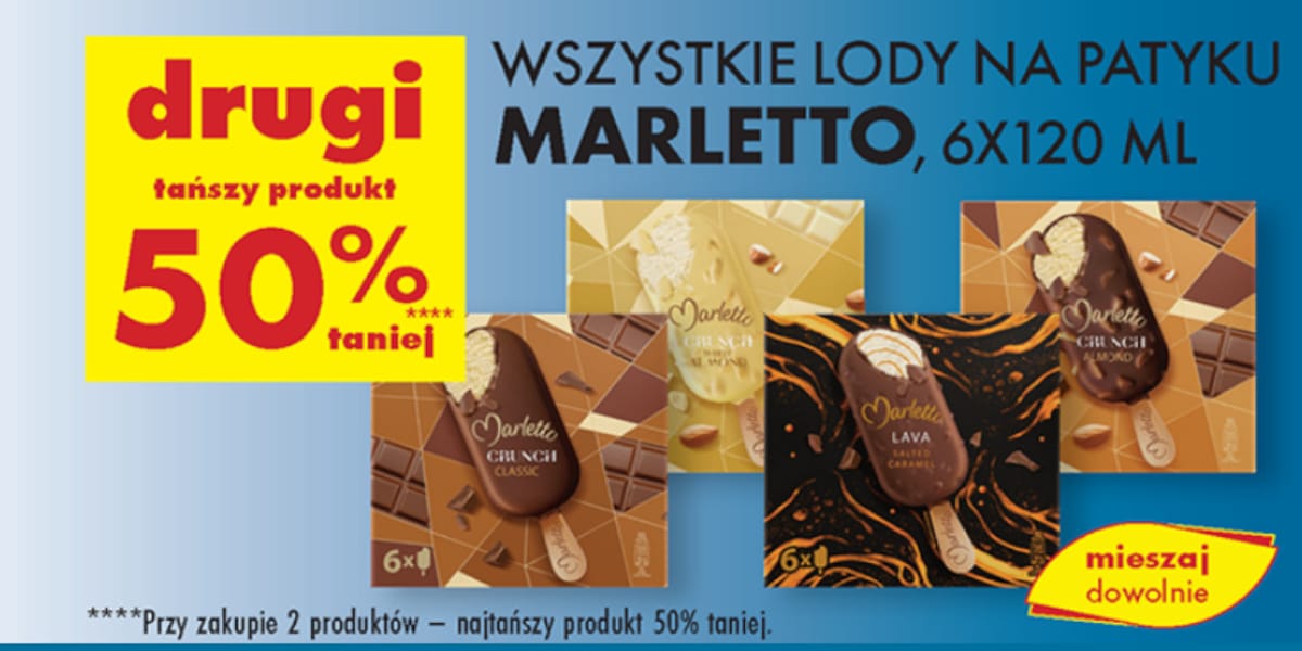 Biedronka: -50% na lody Marletto na patyku, 6x120 ml