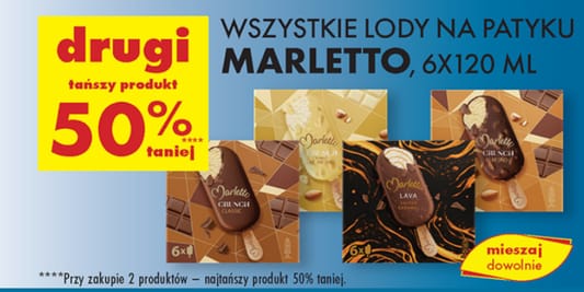 Biedronka: -50% na lody Marletto na patyku, 6x120 ml 10.06.2025