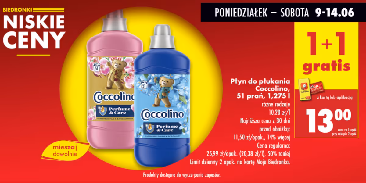 Biedronka: 1+1 GRATIS na płyn do płukania tkanin Coccolino
