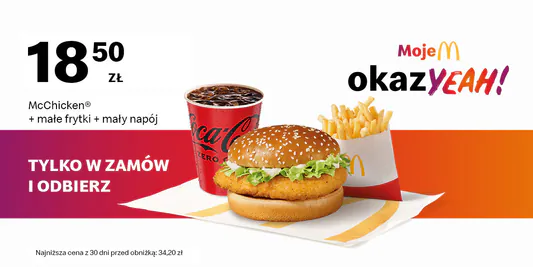 McDonald's: 18,50 zł McChicken® + małe frytki + mały napój 14.04.2025