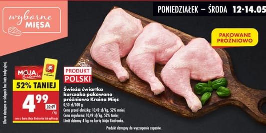 Biedronka: -52% na ćwiartkę kurczaka 12.05.2025
