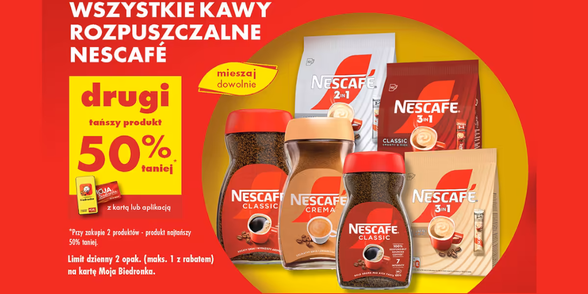 Biedronka: -50% na wszystkie kawy rozpuszczalne NESCAFÉ