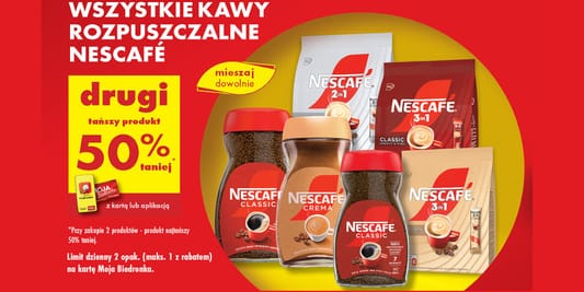 Biedronka: -50% na wszystkie kawy rozpuszczalne NESCAFÉ 06.05.2025