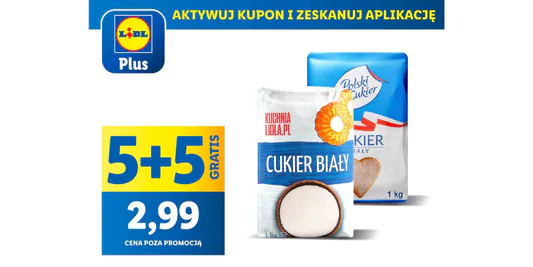 Lidl: KUPON 5 + 5 GRATIS na cukier biały 16.05.2025