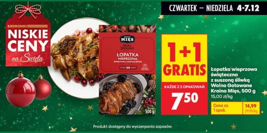 Biedronka: 1+1 GRATIS na łopatkę wieprzową świąteczną 04.12.2025
