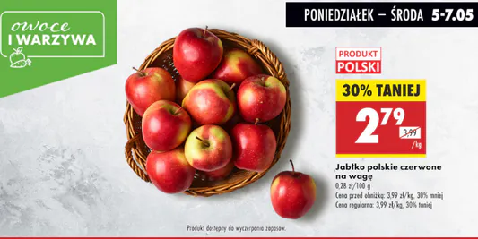 Biedronka: -30% na jabłka polskie czerwone na wagę 05.05.2025