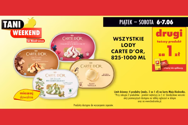 : 1 zł za lody Carte d'Or - drugi tańszy produkt
