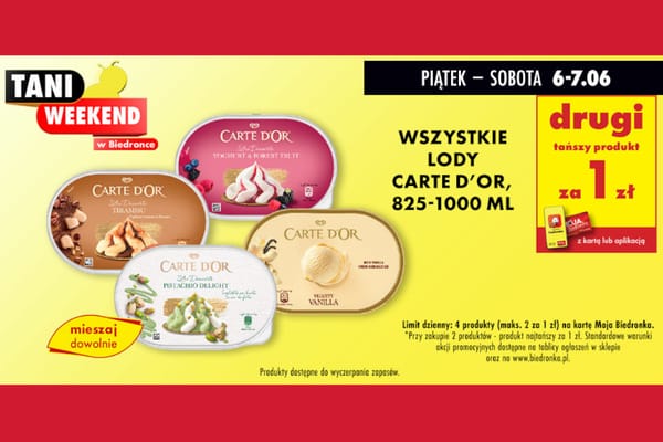 : 1 zł za lody Carte d'Or - drugi tańszy produkt