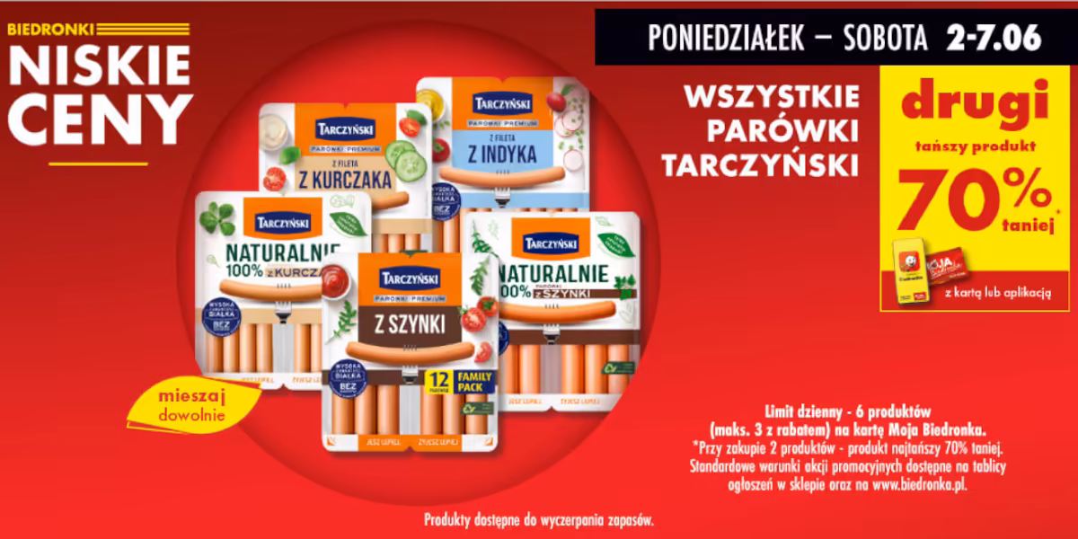 Biedronka: -60% na wszystkie parówki Tarczyński - drugi produkt