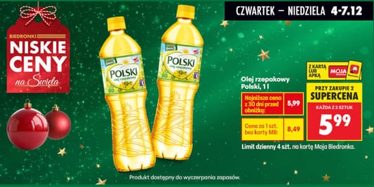 Biedronka: 5,99 zł za olej rzepakowy Polski 04.12.2025