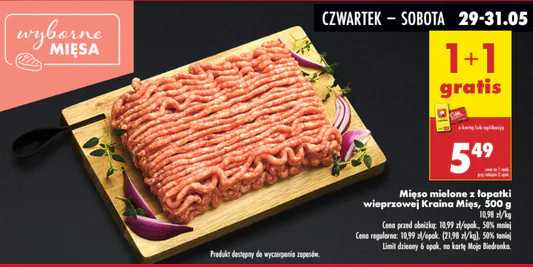 Biedronka: 1+1 GRATIS na mięso mielone z łopatki wieprzowej 29.05.2025