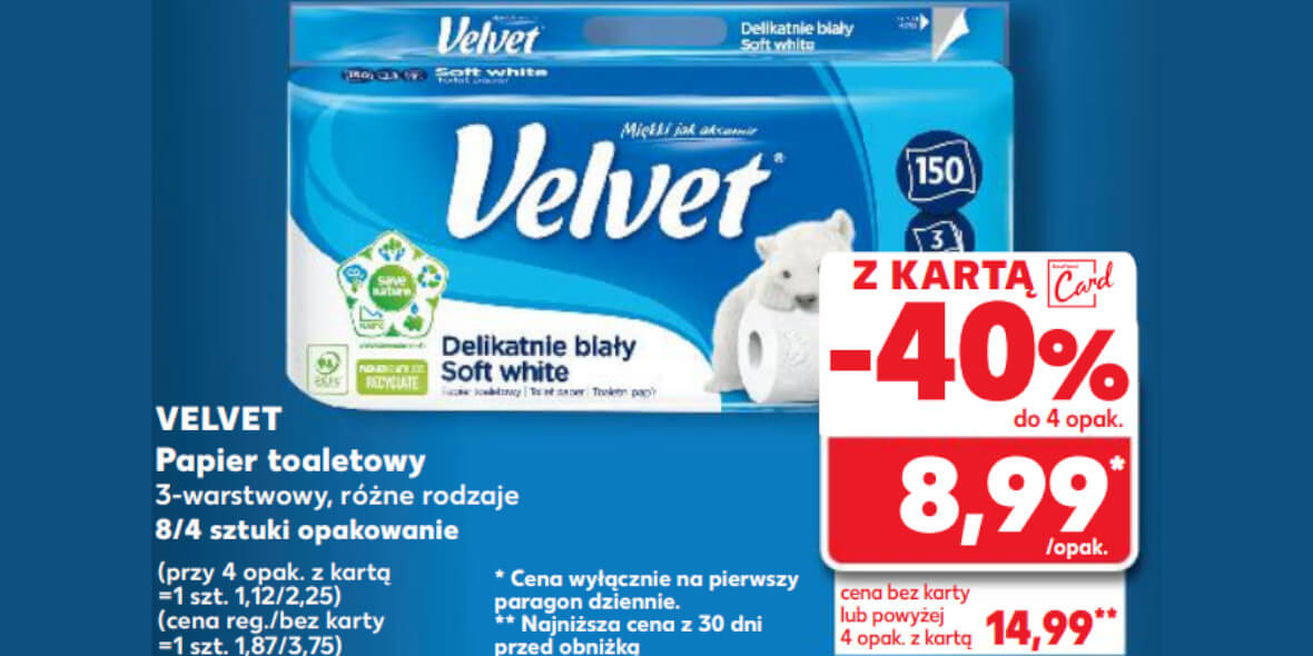 Kaufland: -40% na papier toaletowy Velvet 05.06.2025