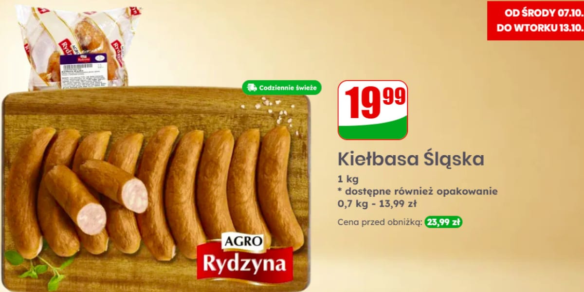 Dino: 19,99 zł za Kiełbasę Śląską, 1 kg