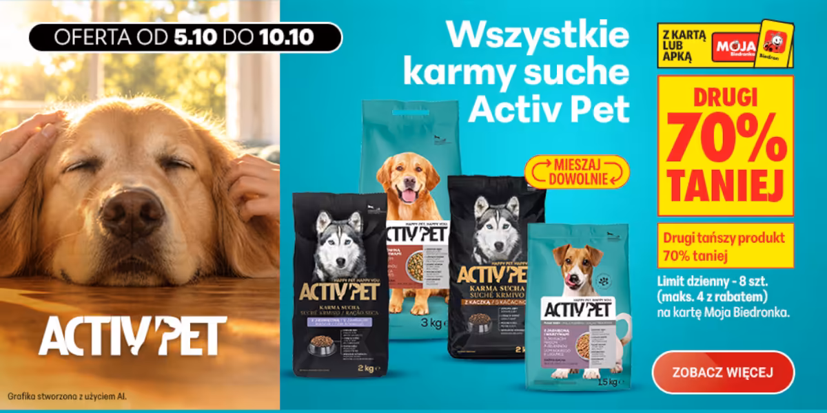 Biedronka: -70% na wszystkie karmy suche Activ Pet