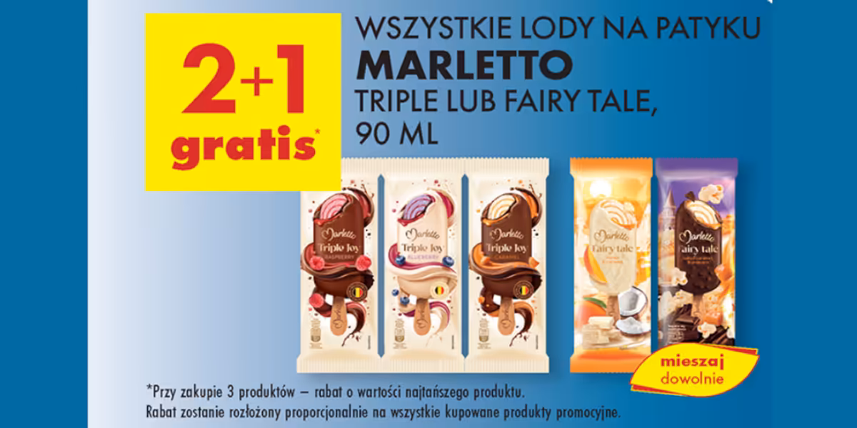 Biedronka: 2+1 GRATIS na lody na patyku Marletto Triple lub Fairy Tale