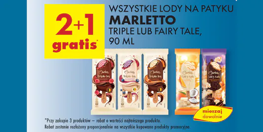 Biedronka: 2+1 GRATIS na lody na patyku Marletto Triple lub Fairy Tale 10.06.2025
