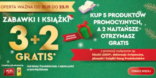 Biedronka: 3+2 GRATIS na zabawki i książki 21.11.2024