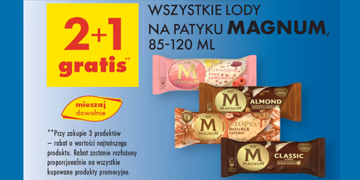 Biedronka: 2+1 GRATIS na lody na patyku Magnum