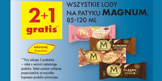 Biedronka: 2+1 GRATIS na lody na patyku Magnum 27.05.2025