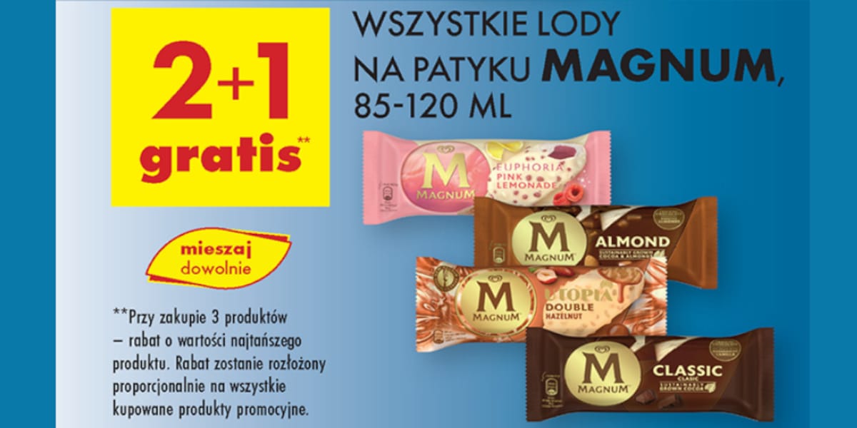 Biedronka: 2+1 GRATIS na lody na patyku Magnum