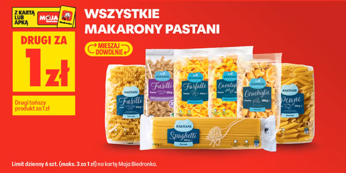 Biedronka: 1 zł za drugie opakowanie makaronu Pastani