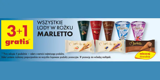 Biedronka: 3+1 GRATIS na wszystkie lody w rożku Marletto 06.05.2025