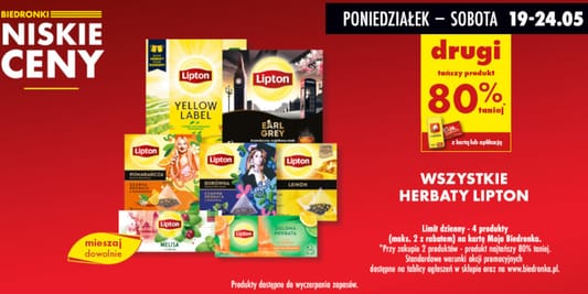 Biedronka: -80% na wszystkie herbaty Lipton 19.05.2025