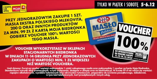 Biedronka: -100% na voucher - Masło Ekstra Polskie Mlekovita 05.12.2025