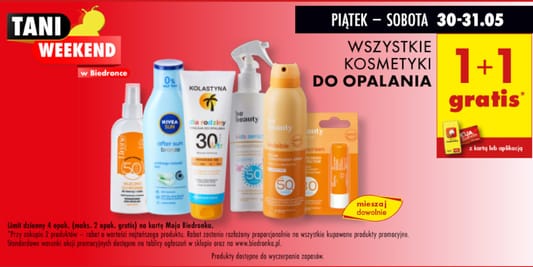 Biedronka: 1+1 GRATIS na wszystkie kosmetyki do opalania 30.05.2025