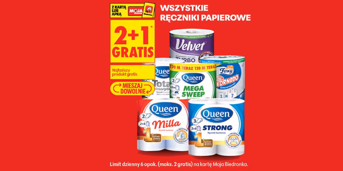 Biedronka: 2 + 1 GRATIS na wszystkie ręczniki papierowe