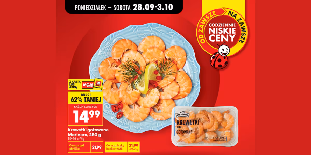 Biedronka: -62% na krewetki gotowane Marinero