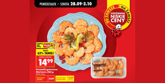 Biedronka: -62% na krewetki gotowane Marinero 28.09.2026