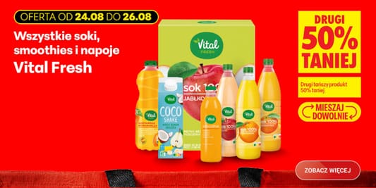Biedronka: -50% na wszystkie soki, smoothies, napoje Vital Fresh 24.08.2026