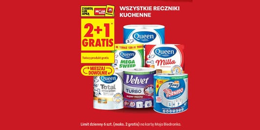 Biedronka: 2 + 1 GRATIS na wszystkie ręczniki papierowe 24.08.2026
