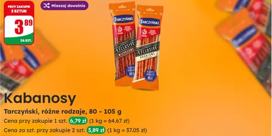 Dino: 3,89 zł za kabanosy Tarczyński 07.05.2025