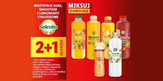 Lidl: 2+1 za GROSZ na soki Solevita 09.06.2025