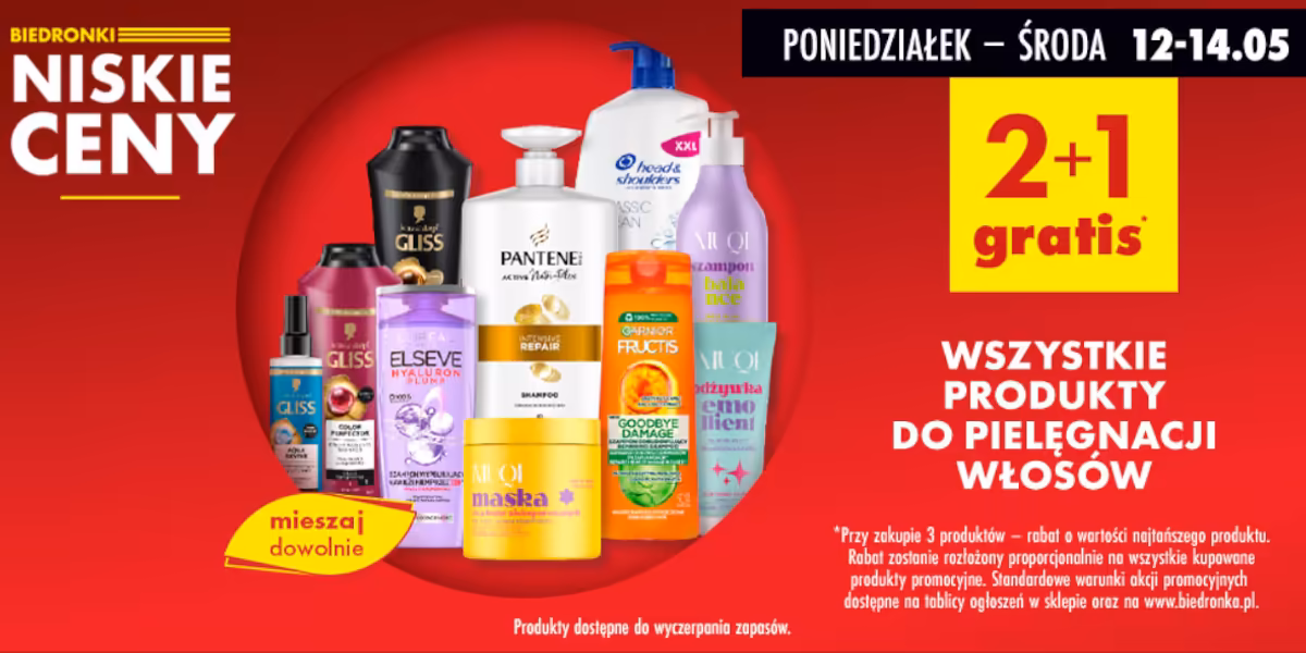 Biedronka: 2+1 GRATIS na wszystkie produkty do pielęgnacji włosów